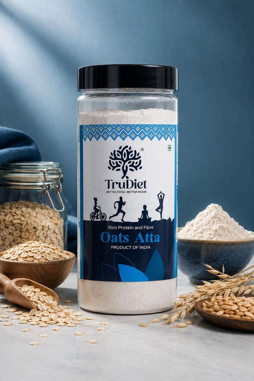 TruDiet Oats Atta jar with rolled oats and flour